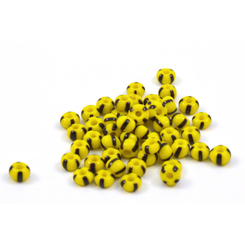 SEED BEAD NO. 6 OPAQUE BLACK LINED YELLOW